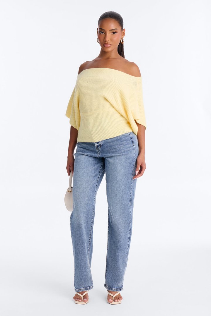 Carol One Shoulder Sweater Top - Butter Yellow