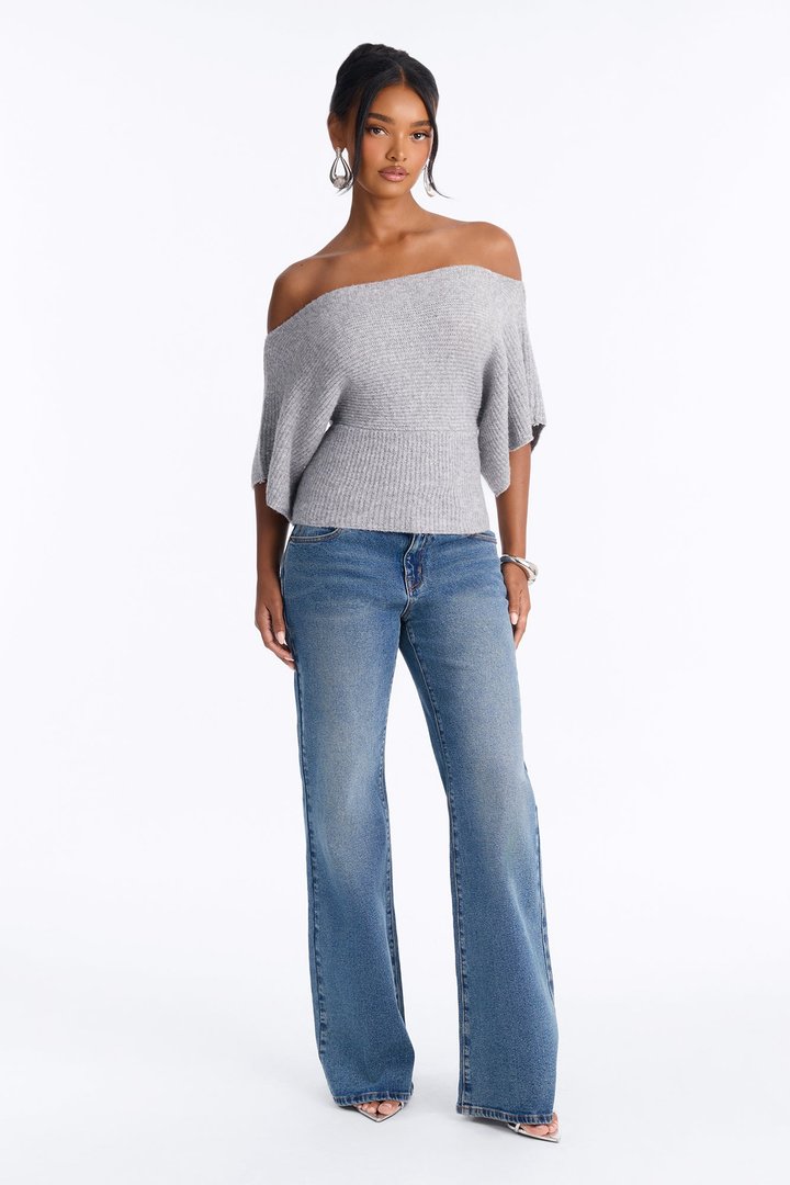 Carol One Shoulder Sweater Top - Heather Grey