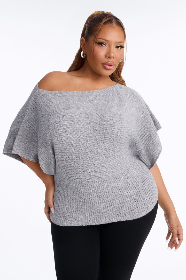 Carol One Shoulder Sweater Top - Heather Grey