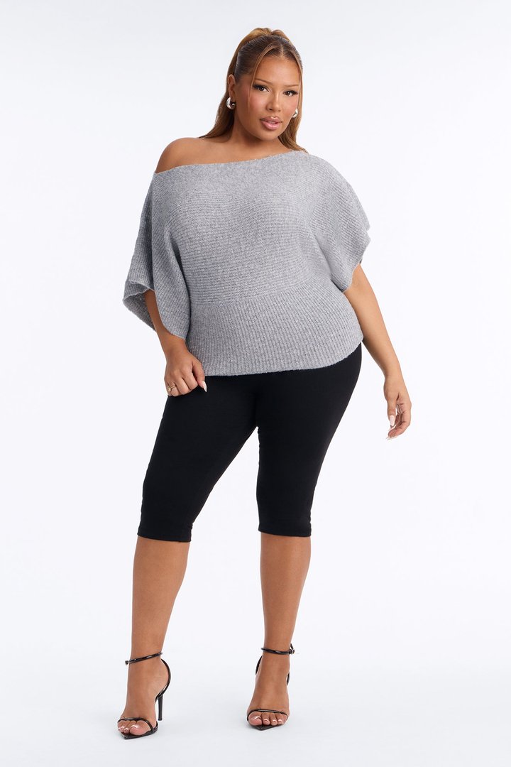 Carol One Shoulder Sweater Top - Heather Grey