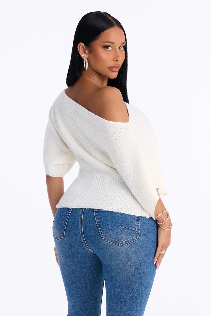 Carol One Shoulder Sweater Top - Ivory