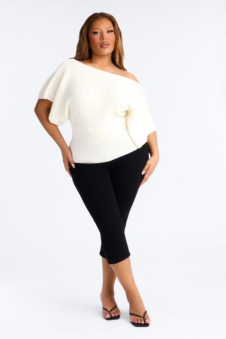 Carol One Shoulder Sweater Top - Ivory