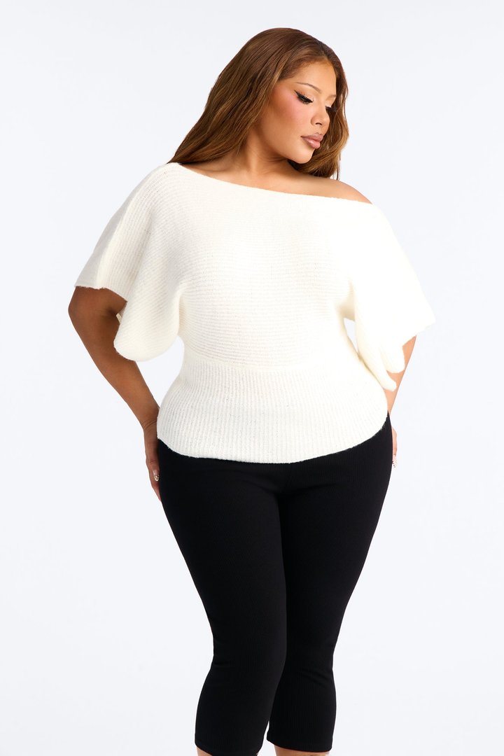 Carol One Shoulder Sweater Top - Ivory