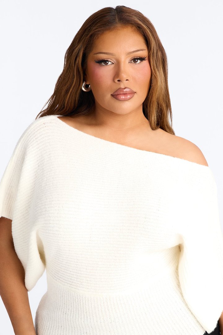 Carol One Shoulder Sweater Top - Ivory