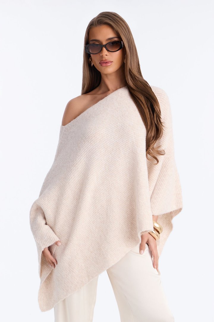 Karla One Shoulder Sweater Cape - Oatmeal
