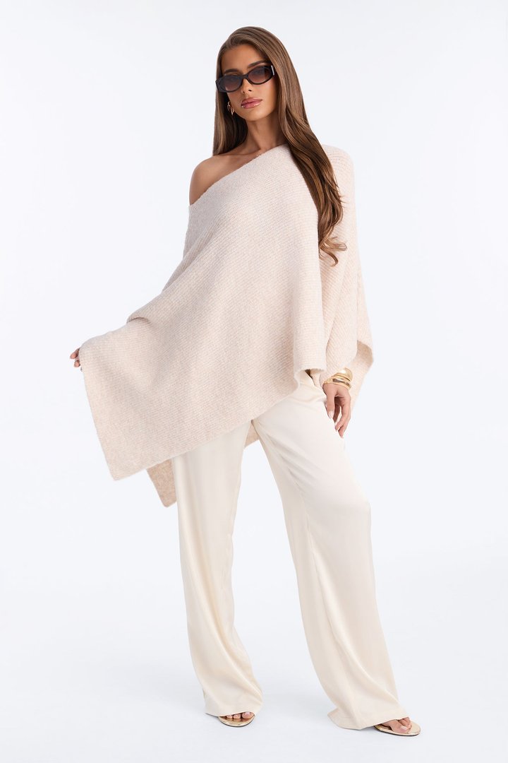 Karla One Shoulder Sweater Cape - Oatmeal