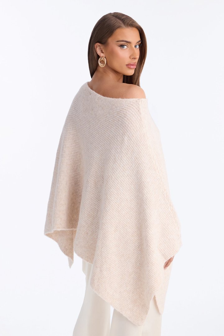 Karla One Shoulder Sweater Cape - Oatmeal