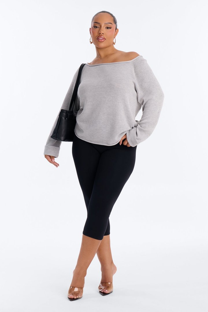 Casey Off Shoulder Long Sleeve Sweater - Heather Grey