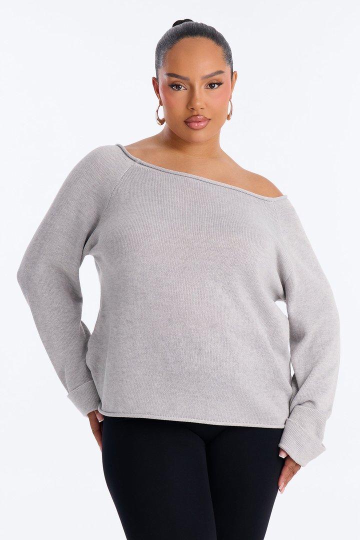 Casey Off Shoulder Long Sleeve Sweater - Heather Grey