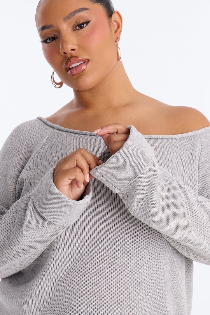 Casey Off Shoulder Long Sleeve Sweater - Heather Grey