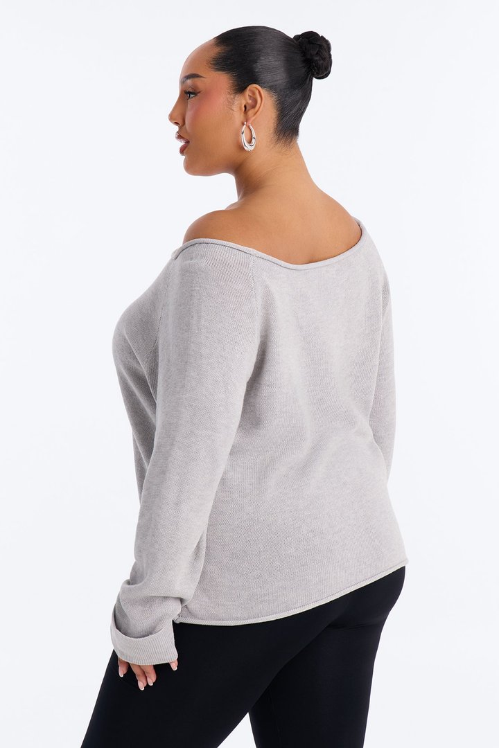 Casey Off Shoulder Long Sleeve Sweater - Heather Grey