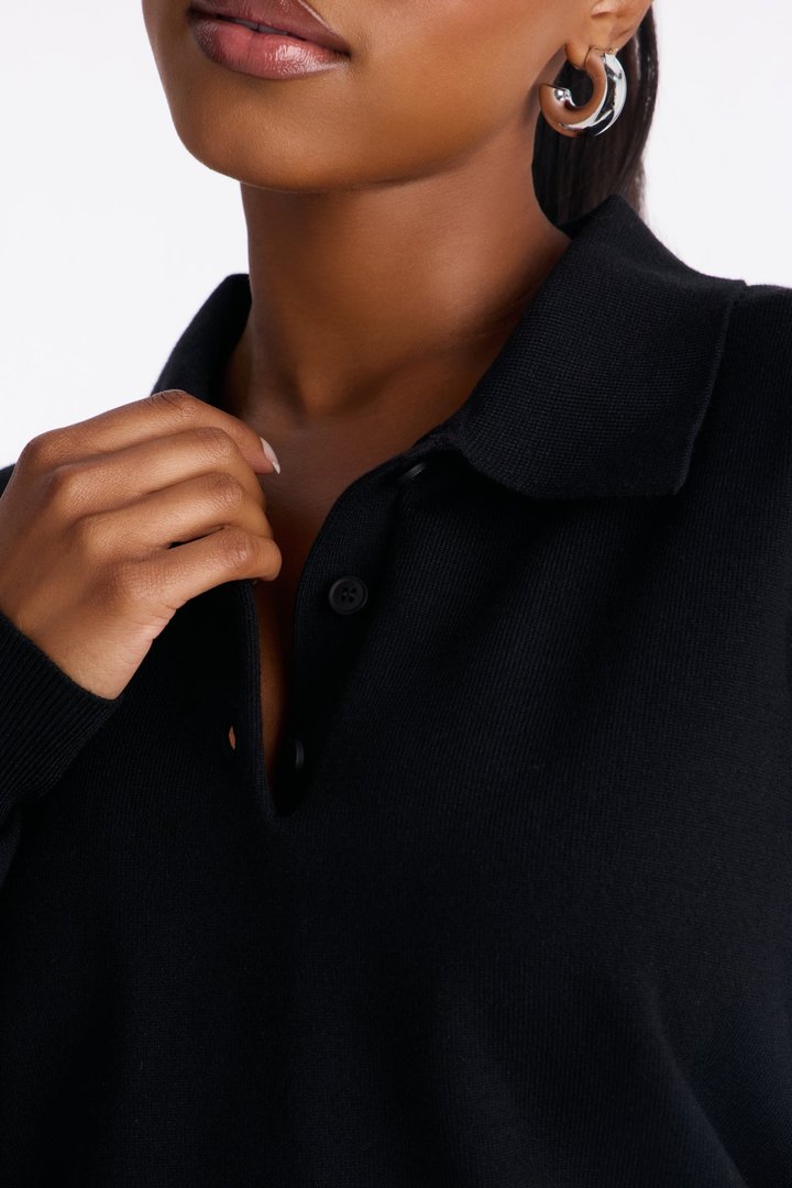 Frankie Relaxed Polo Sweater - Black