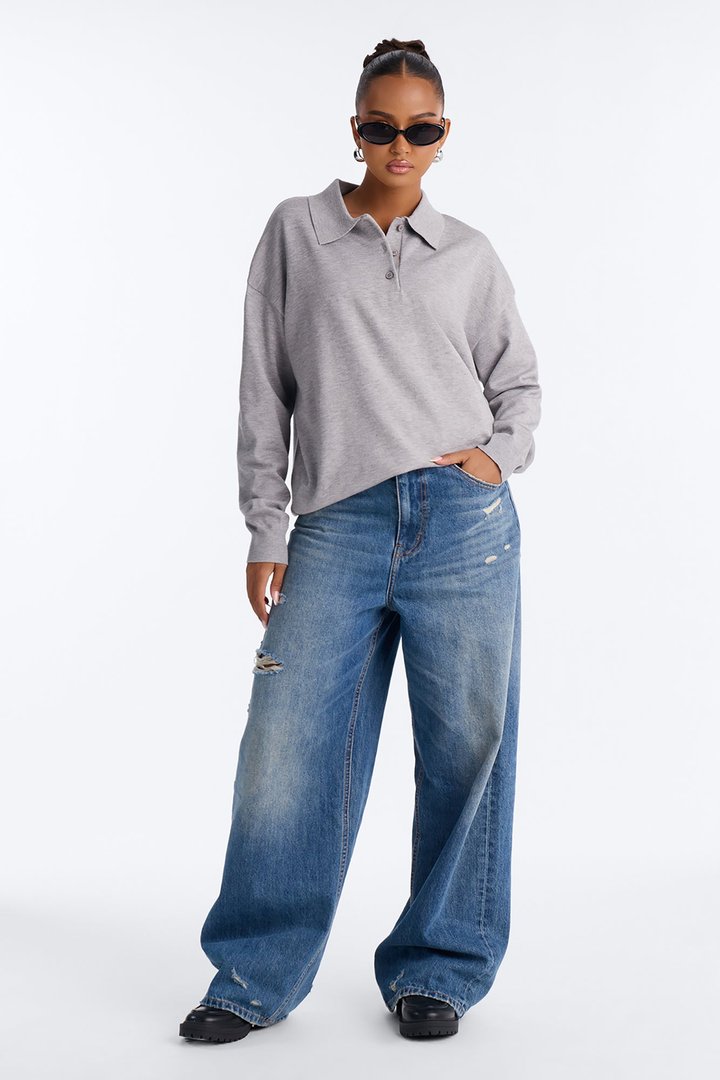 Frankie Relaxed Polo Sweater - Heather Grey