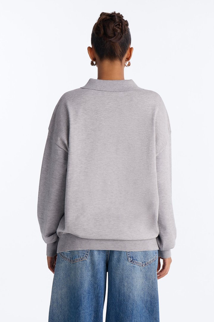 Frankie Relaxed Polo Sweater - Heather Grey