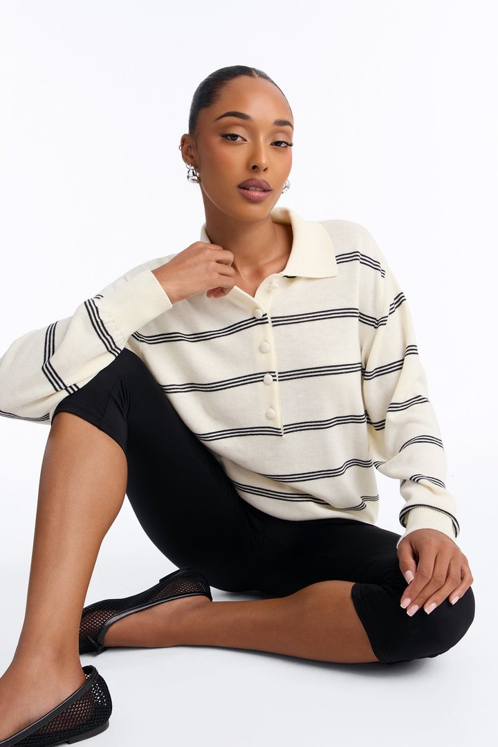 Calm Mornings Striped Pullover Sweater - Cream/combo