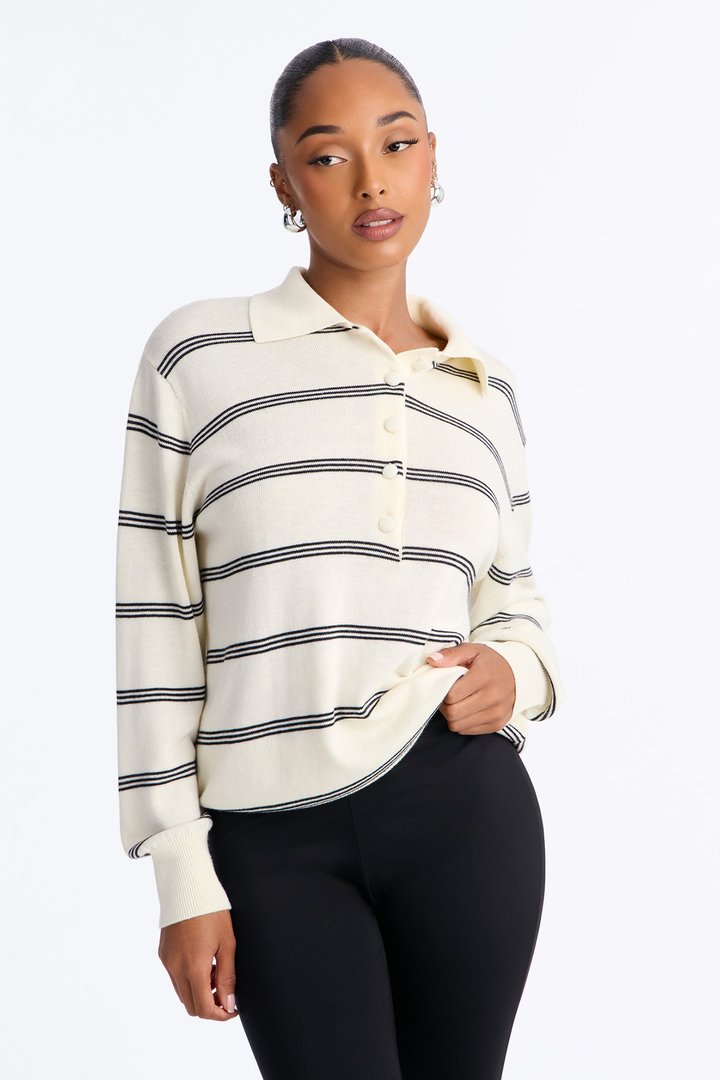 Calm Mornings Striped Pullover Sweater - Cream/combo