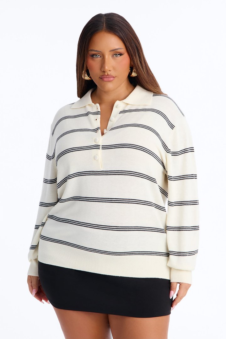 Calm Mornings Striped Pullover Sweater - Cream/combo