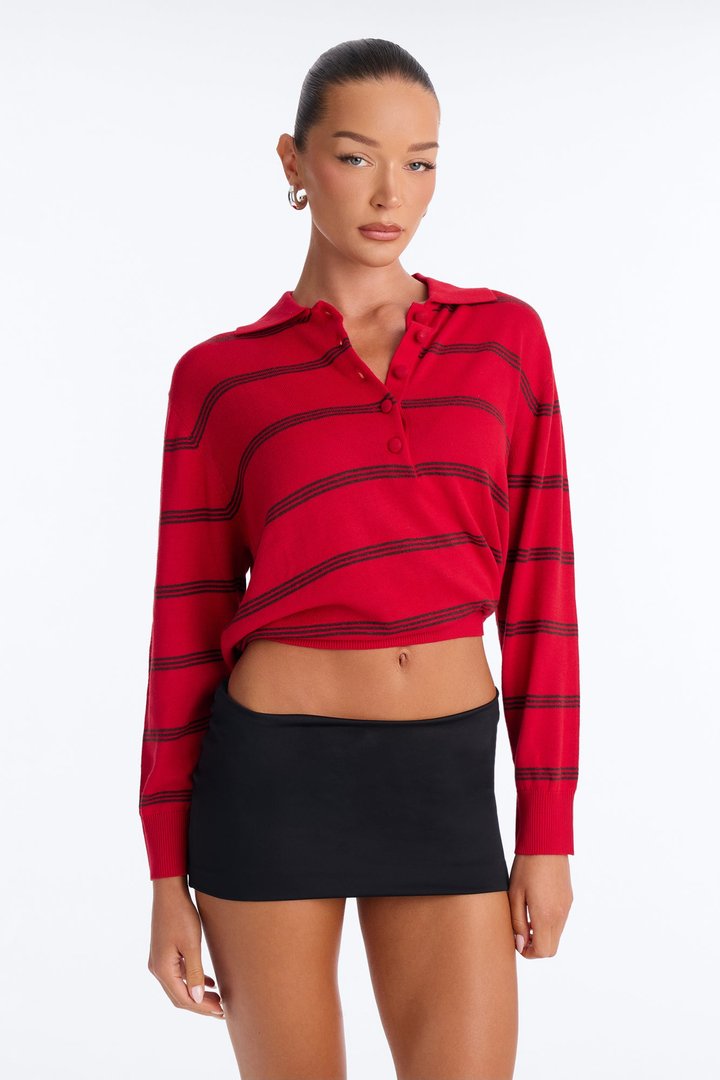 Calm Mornings Striped Pullover Sweater - Red/combo