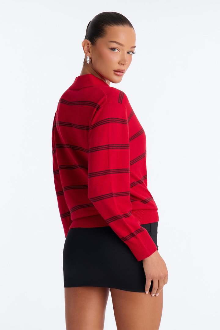 Calm Mornings Striped Pullover Sweater - Red/combo