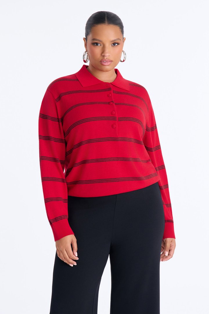 Calm Mornings Striped Pullover Sweater - Red/combo