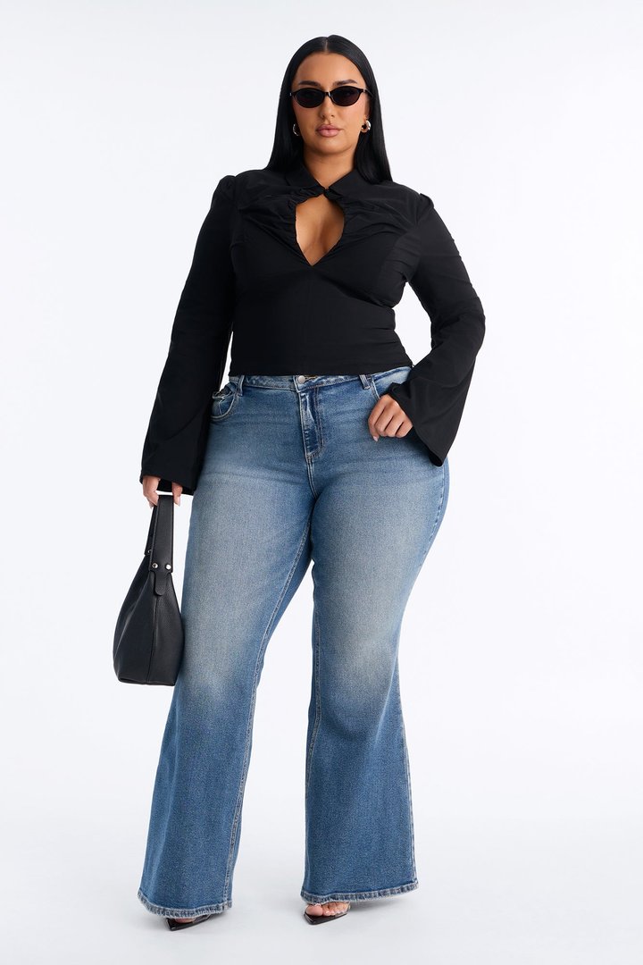Mindy Long Sleeve Keyhole Blouse - Black