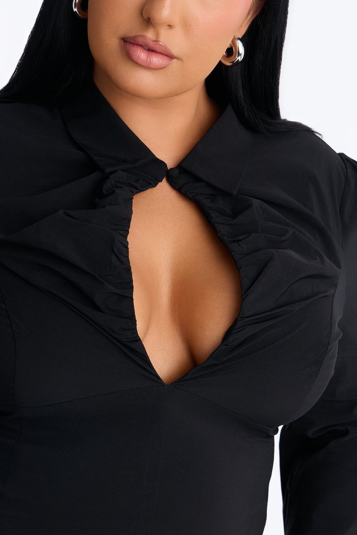 Mindy Long Sleeve Keyhole Blouse - Black