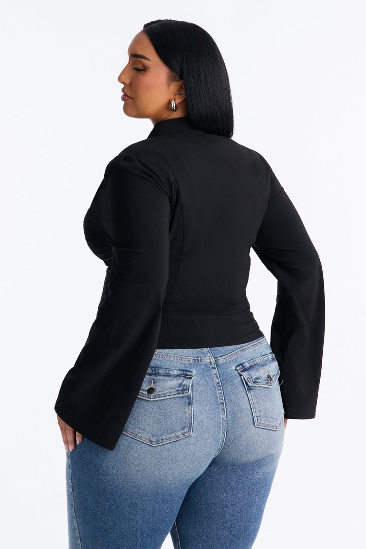 Mindy Long Sleeve Keyhole Blouse - Black