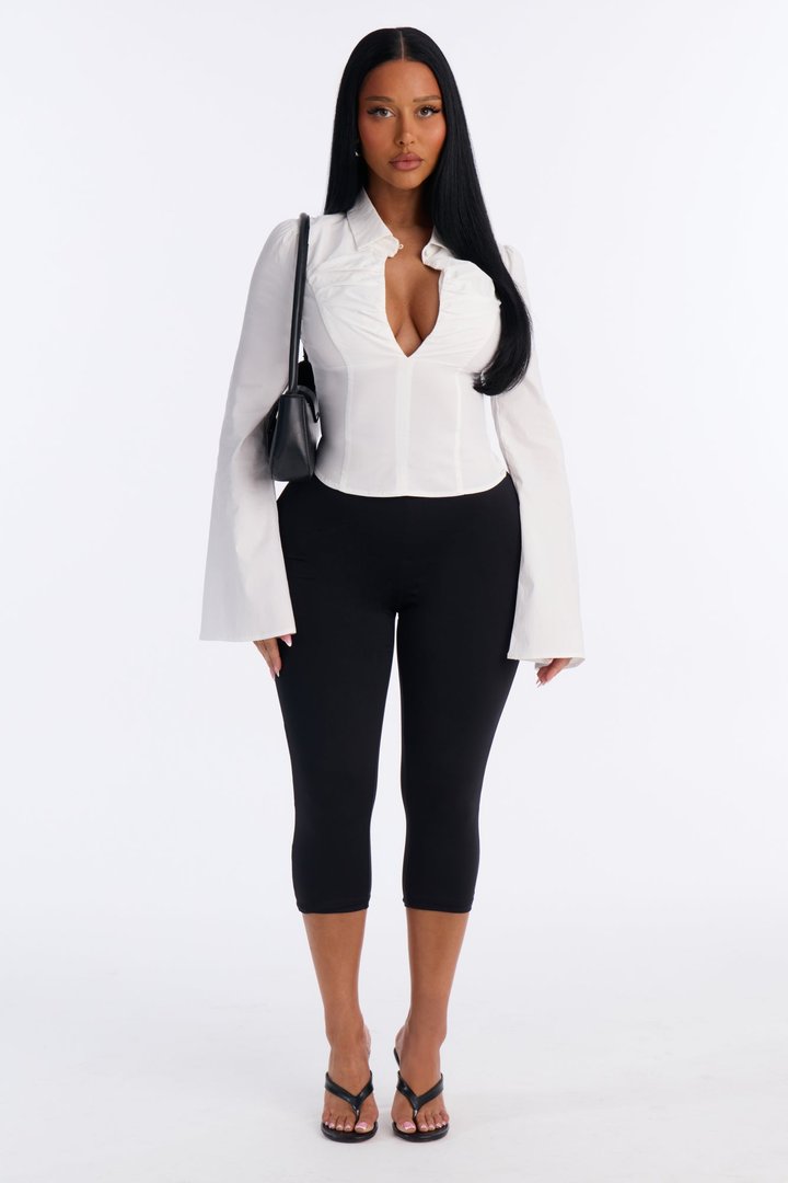 Mindy Long Sleeve Keyhole Blouse - White