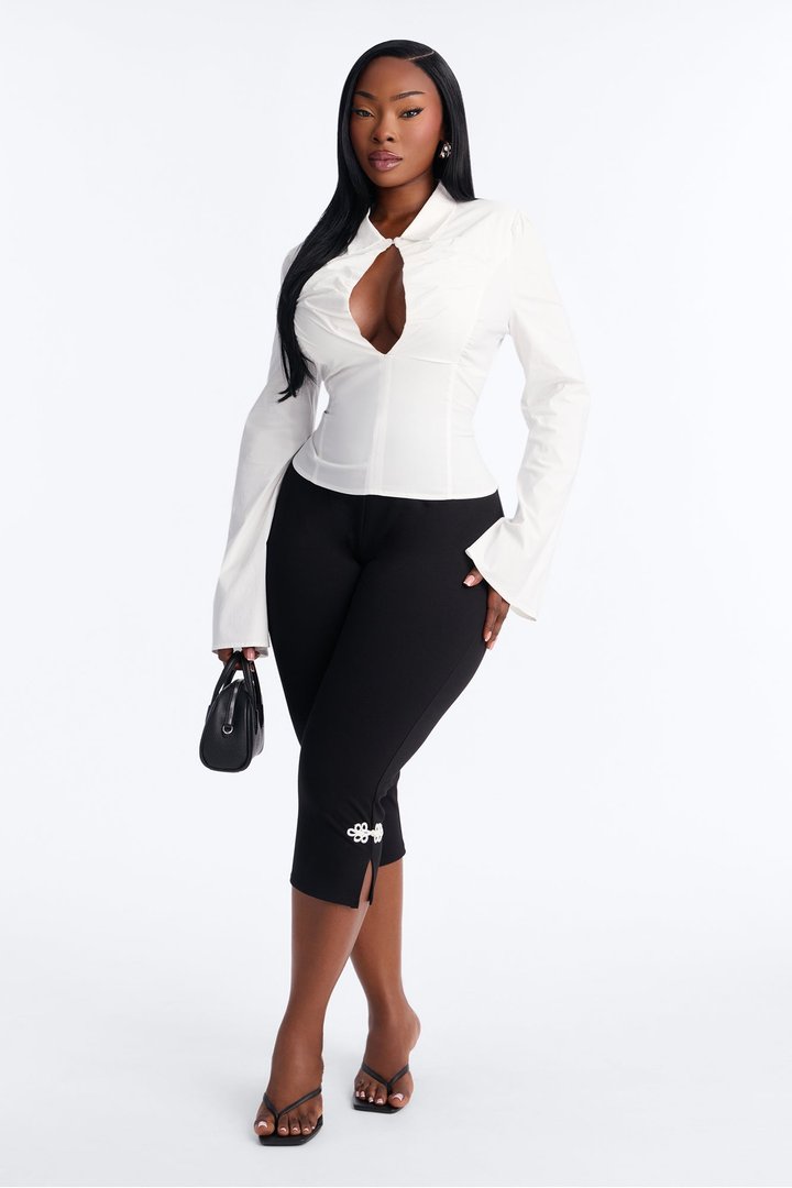 Mindy Long Sleeve Keyhole Blouse - White