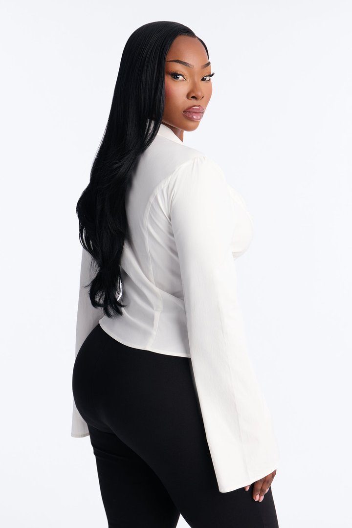 Mindy Long Sleeve Keyhole Blouse - White