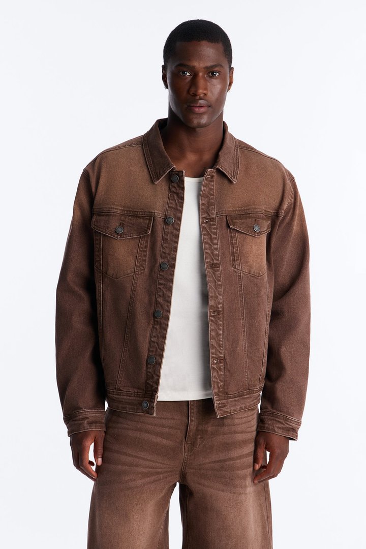 Essential Hue Denim Trucker Jacket - Brown
