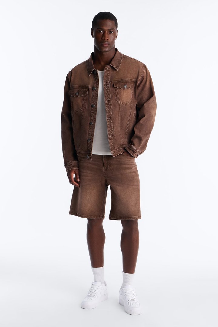 Essential Hue Denim Trucker Jacket - Brown