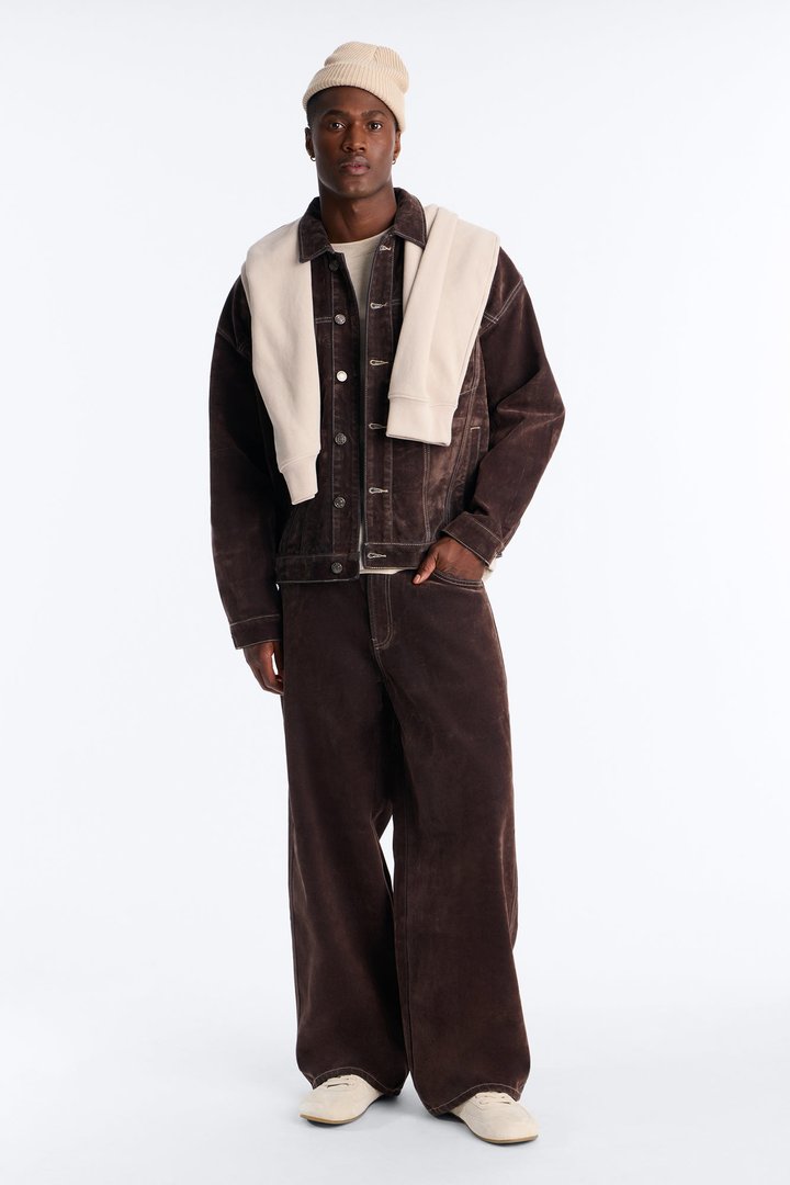 Oversized Studio Flocked Denim Trucker Jacket - Dark Brown