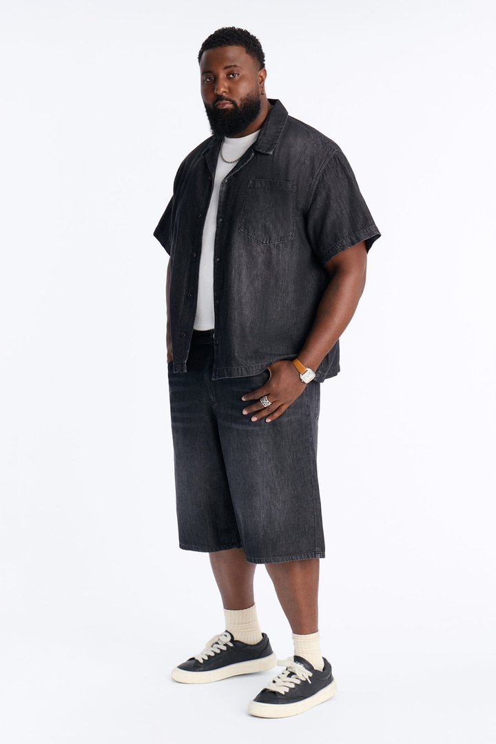 Everyday Hemp Baggy Denim Short - Black Wash