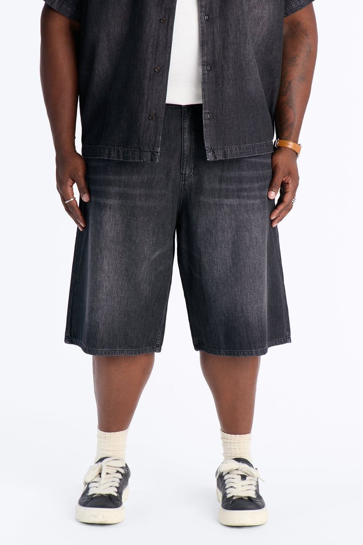 Everyday Hemp Baggy Denim Short - Black Wash