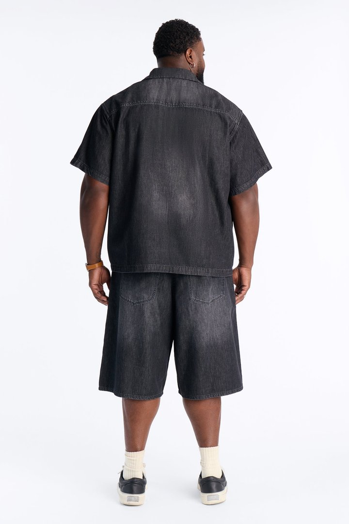 Everyday Hemp Baggy Denim Short - Black Wash