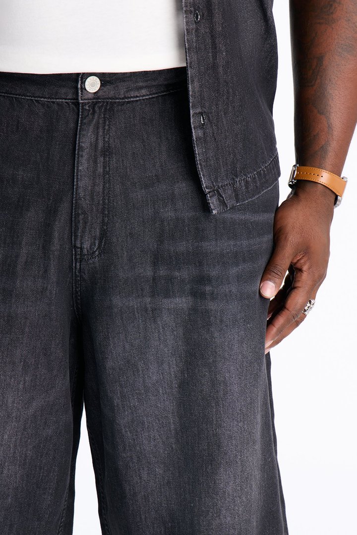 Everyday Hemp Baggy Denim Short - Black Wash