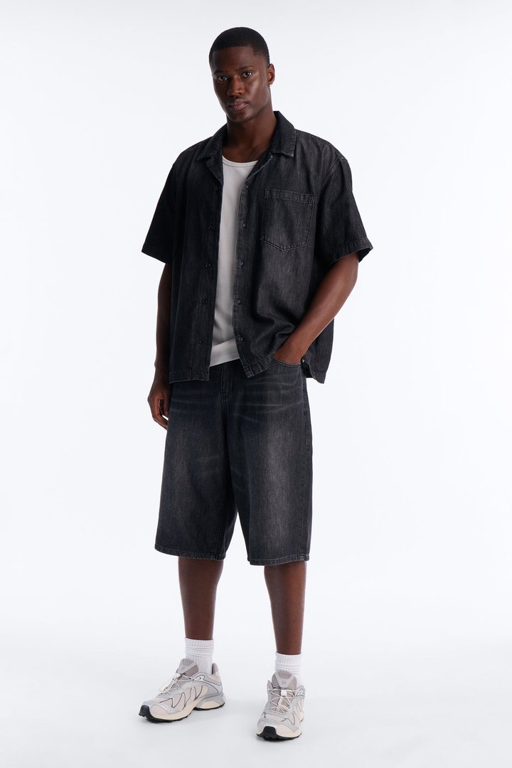 Everyday Hemp Baggy Denim Short - Black Wash