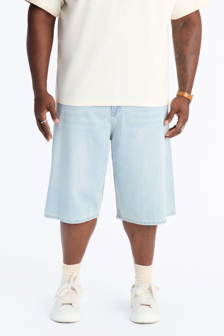 Everyday Hemp Baggy Denim Short - Light Blue Wash
