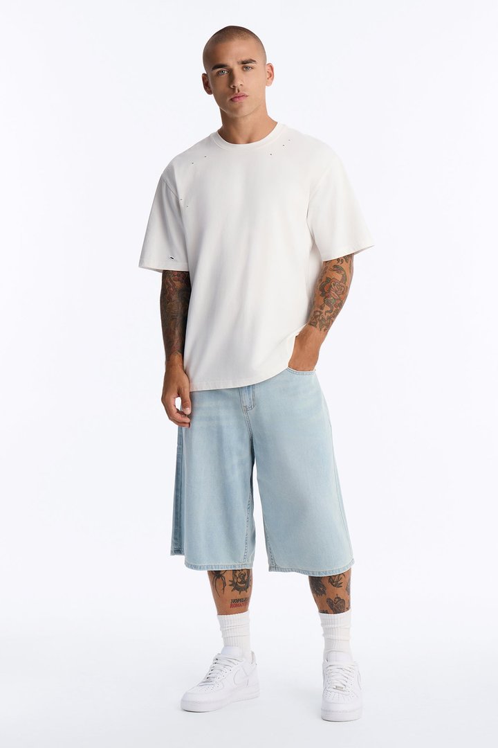 Everyday Hemp Baggy Denim Short - Light Blue Wash