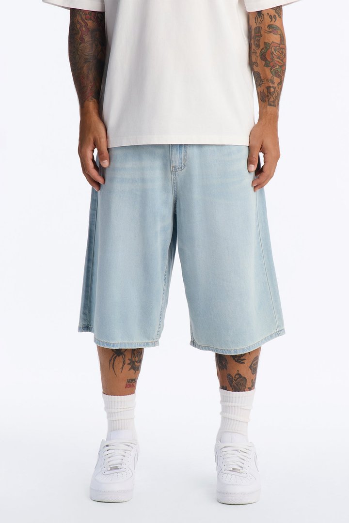 Everyday Hemp Baggy Denim Short - Light Blue Wash