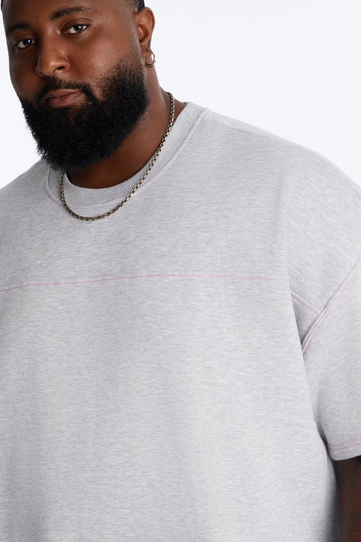 Kai Washed Contrast Stitch Oversized Fleece Tee - Heather Grey