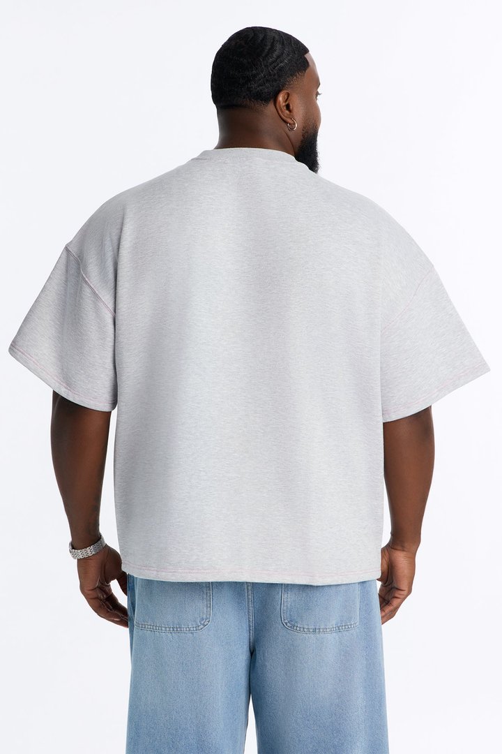 Kai Washed Contrast Stitch Oversized Fleece Tee - Heather Grey