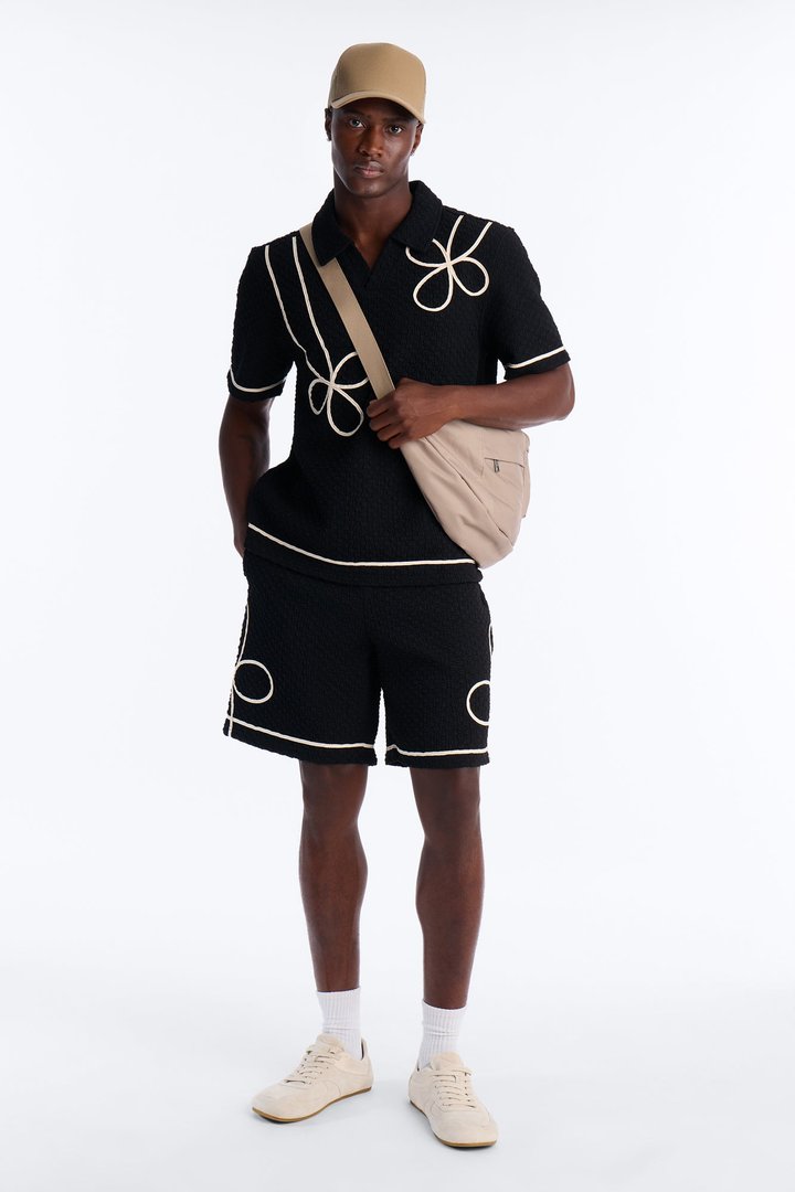 Relaxed Soho Weave Applique Textured Short - Black/combo