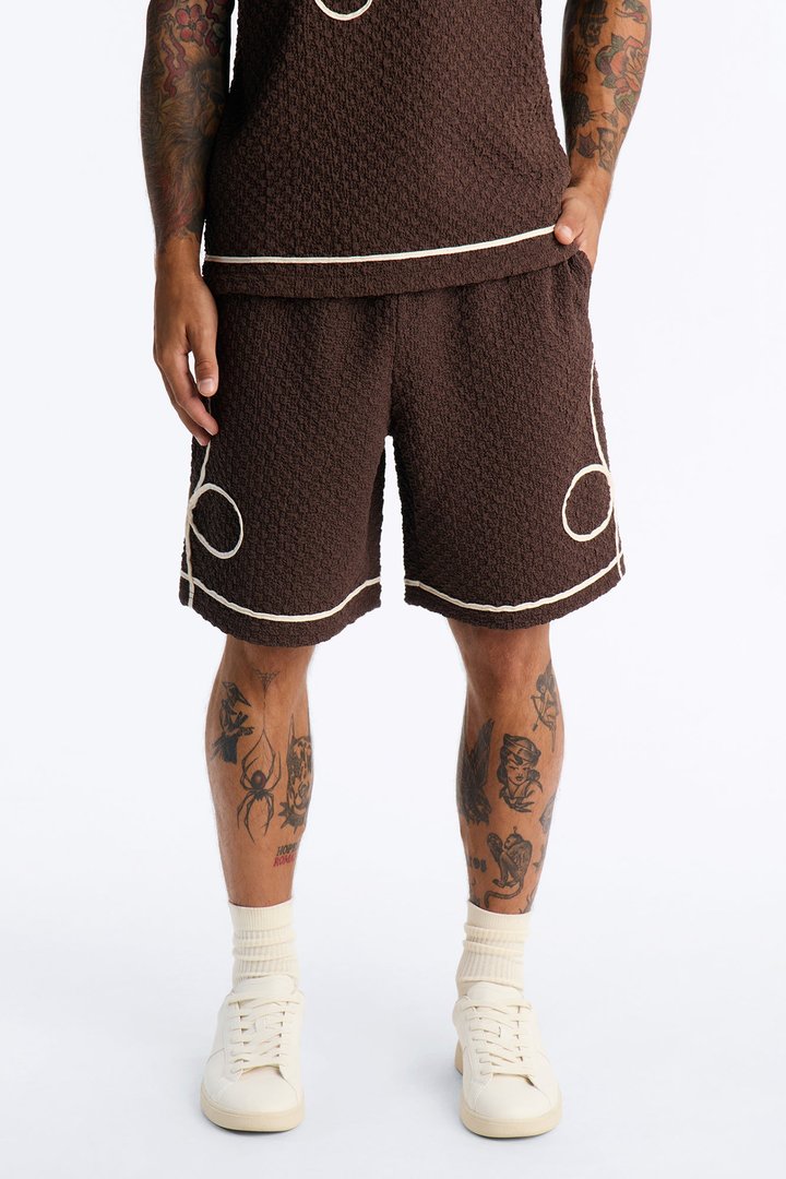 Relaxed Soho Weave Applique Textured Short - Brown/combo