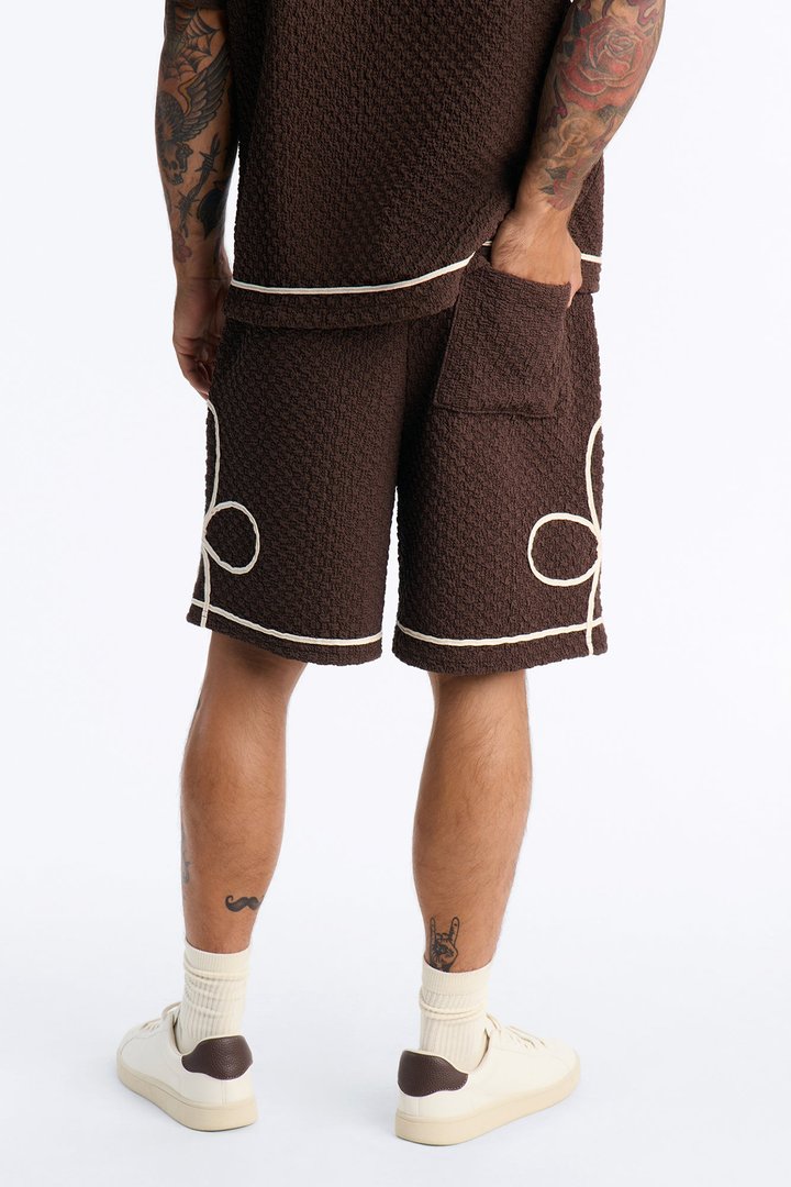 Relaxed Soho Weave Applique Textured Short - Brown/combo
