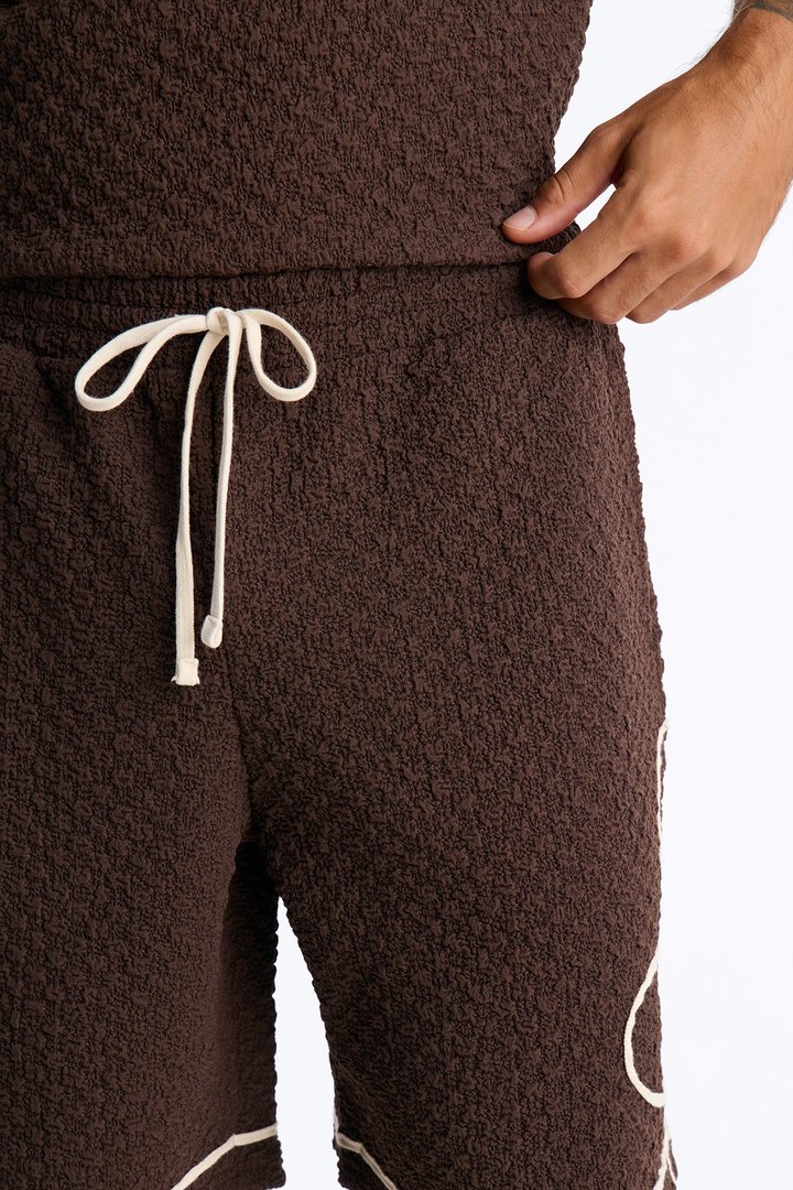 Relaxed Soho Weave Applique Textured Short - Brown/combo