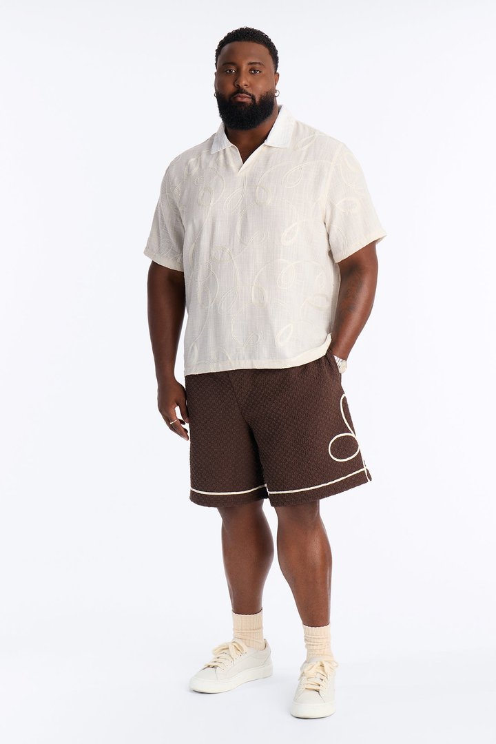 Relaxed Soho Weave Applique Textured Short - Brown/combo