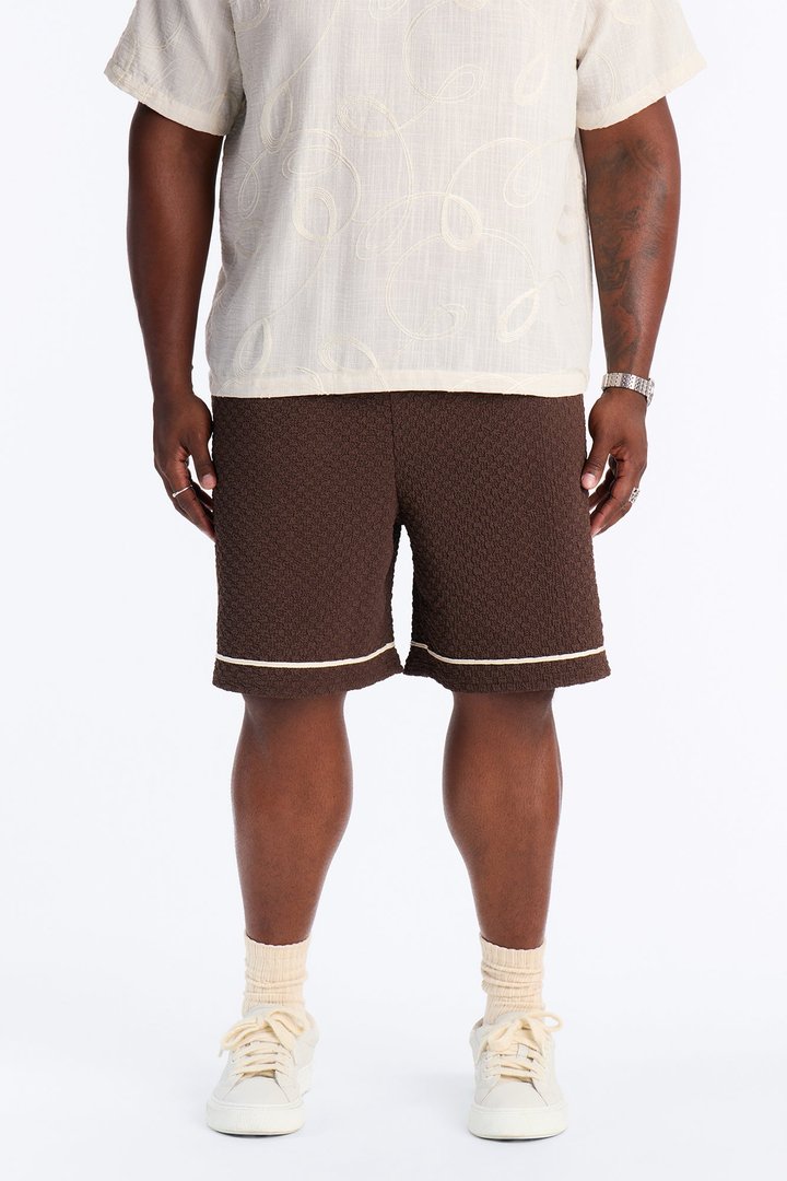 Relaxed Soho Weave Applique Textured Short - Brown/combo