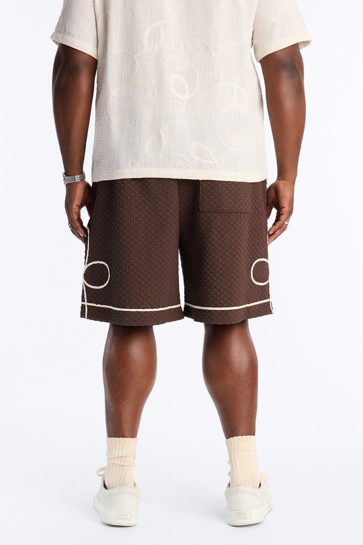 Relaxed Soho Weave Applique Textured Short - Brown/combo
